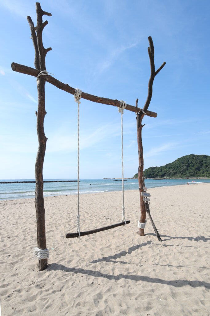 A makeshift swing on the beach
